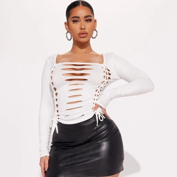 NWT Fashoin Nova Kassy Cut-Out Top. White XL#027 - Picture 1 of 13